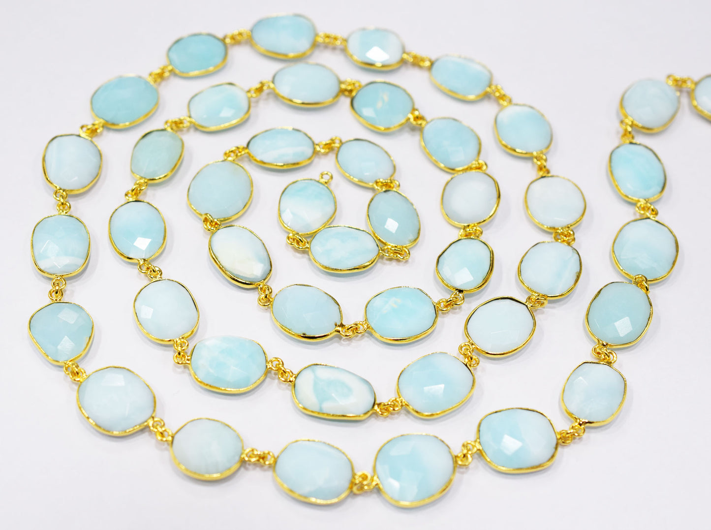 Natural Aqua Peruvian Opal Faceted Slice Shape Connector Chain , 12 - 14 mm , RB-6530