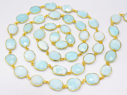 Natural Aqua Peruvian Opal Faceted Slice Shape Connector Chain , 12 - 14 mm , RB-6530