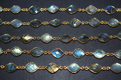 Labradorite Faceted Fancy Flat Dew Drops Shape Connector Chain , 14 - 16 mm , RB-6531