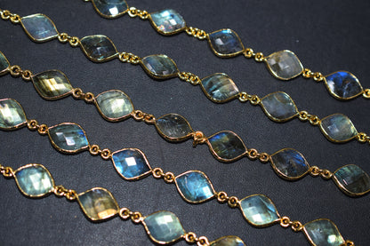 Labradorite Faceted Fancy Flat Dew Drops Shape Connector Chain , 14 - 16 mm , RB-6531