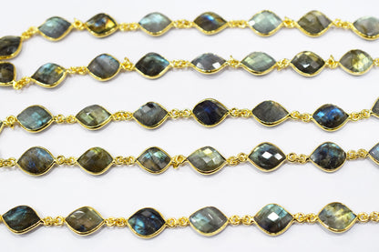 Labradorite Faceted Fancy Flat Dew Drops Shape Connector Chain , 14 - 16 mm , RB-6531