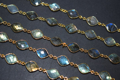 Labradorite Faceted Fancy Flat Dew Drops Shape Connector Chain , 14 - 16 mm , RB-6531