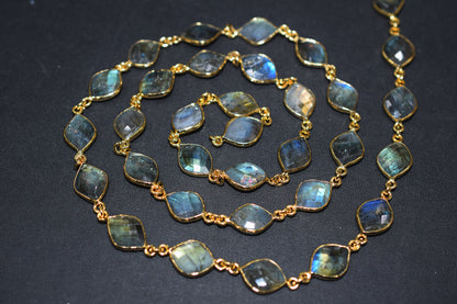 Labradorite Faceted Fancy Flat Dew Drops Shape Connector Chain , 14 - 16 mm , RB-6531