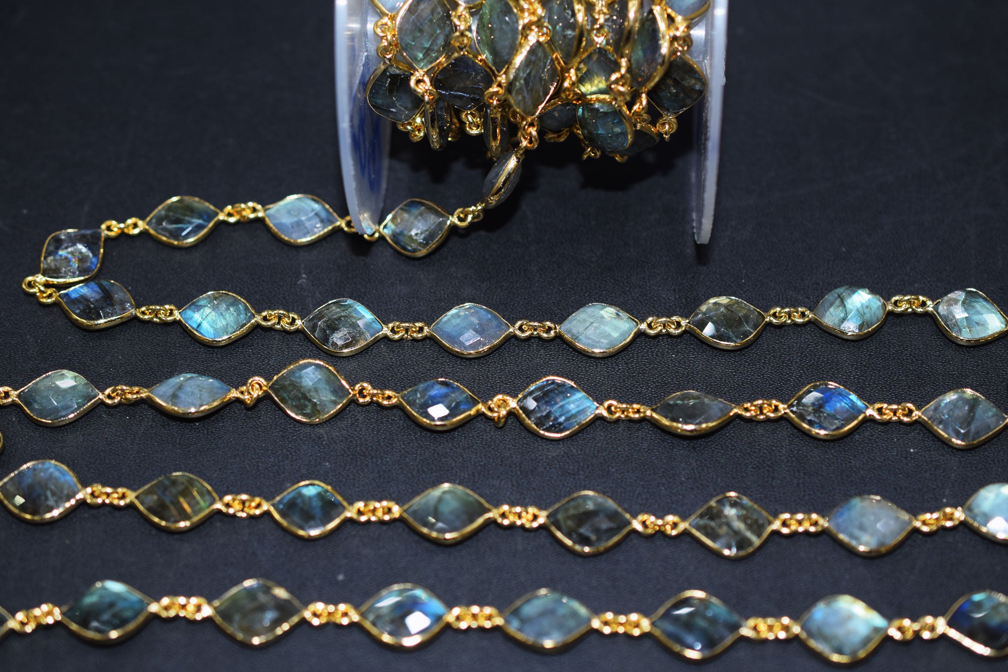 Labradorite Faceted Fancy Flat Dew Drops Shape Connector Chain , 14 - 16 mm , RB-6531