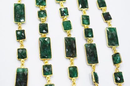 Dyed Emerald Faceted Baguette Shape Alternate Connector Chain , 11 - 22 mm , RB-6532