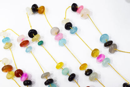 Multi Chalcedony Smooth Rondelle Shape Rosary Beaded Chain , Sold By Foot , 9 - 17 mm , RB-6533