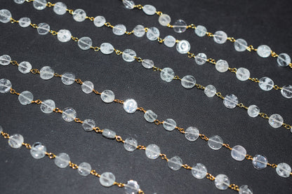 Aquamarine Smooth Coin Shape Rosary Beaded Chain , 7 mm , RB-6538