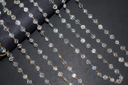 Aquamarine Smooth Coin Shape Rosary Beaded Chain , 7 mm , RB-6538