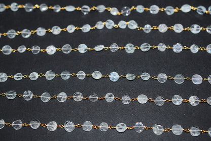Aquamarine Smooth Coin Shape Rosary Beaded Chain , 7 mm , RB-6538