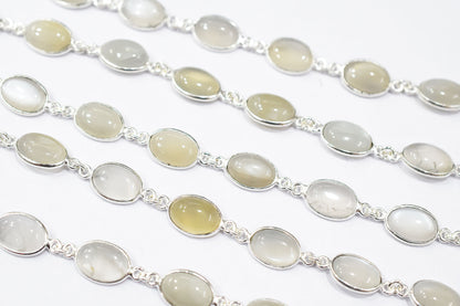 Ceylon Moonstone Smooth Oval Shape Connector Chain , 14 mm , RB-6540