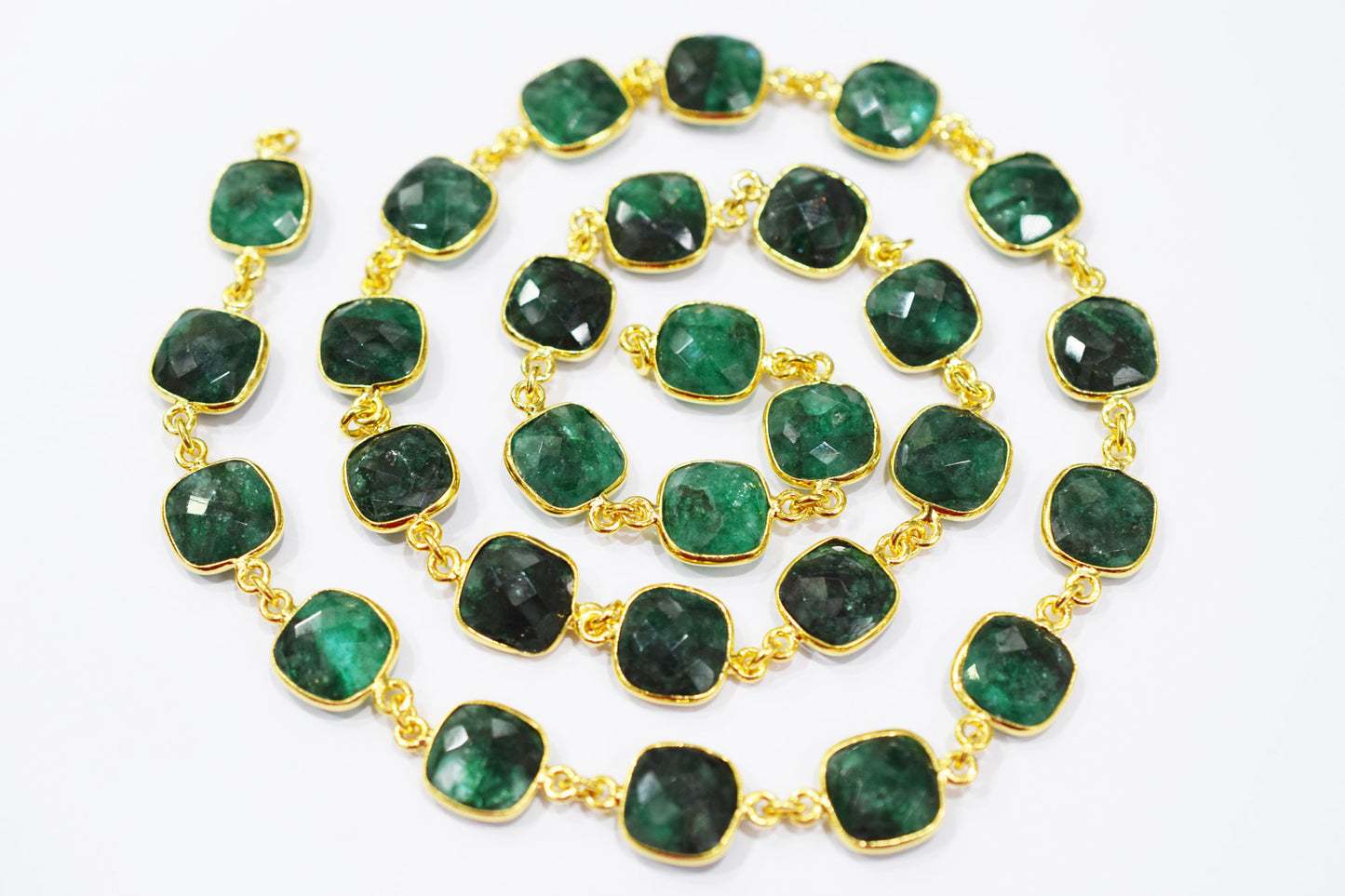 Dyed Emerald Faceted Cushion Shape Connector Chain , 12x12 mm , RB-6542