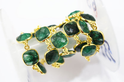 Dyed Emerald Faceted Cushion Shape Connector Chain , 12x12 mm , RB-6542