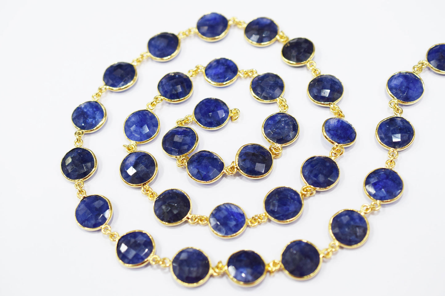 Dyed Sapphire Beryl Faceted Coin Shape Connector Chain , 12 mm , RB-6543