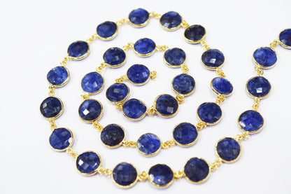 Dyed Sapphire Beryl Faceted Coin Shape Connector Chain , 12 mm , RB-6543