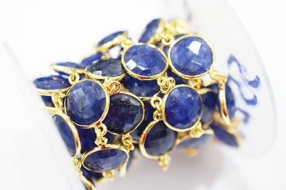 Dyed Sapphire Beryl Faceted Coin Shape Connector Chain , 12 mm , RB-6543