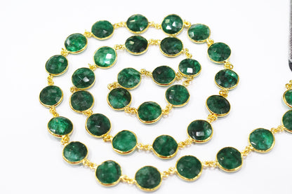Dyed Emerald Faceted Coin Shape Connector Chain , 14 mm , RB-6544