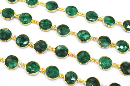 Dyed Emerald Faceted Coin Shape Connector Chain , 14 mm , RB-6544
