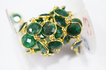 Dyed Emerald Faceted Coin Shape Connector Chain , 14 mm , RB-6544