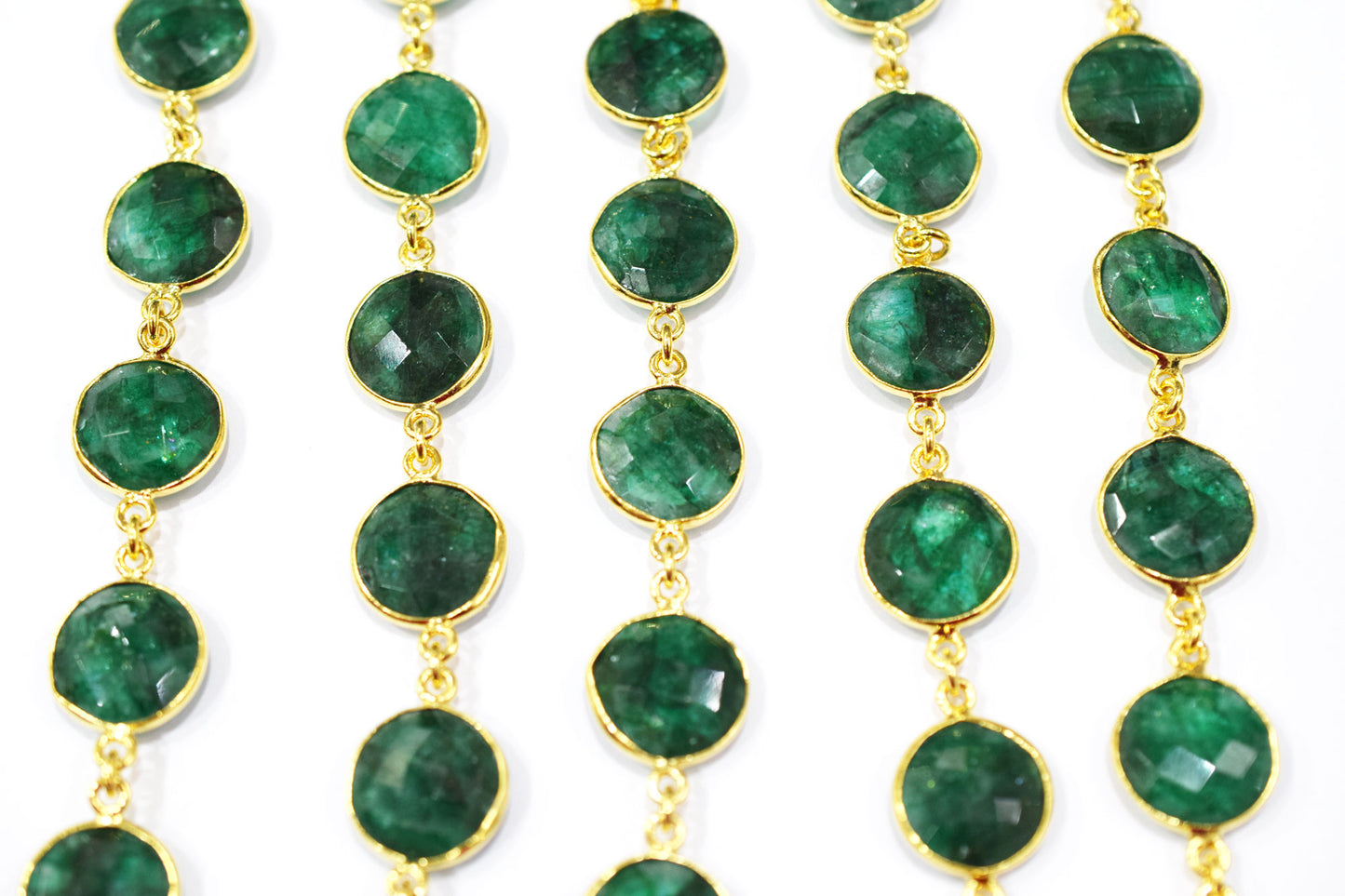 Dyed Emerald Faceted Coin Shape Connector Chain , 14 mm , RB-6544