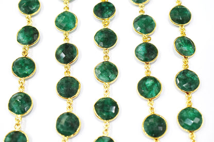 Dyed Emerald Faceted Coin Shape Connector Chain , 14 mm , RB-6544