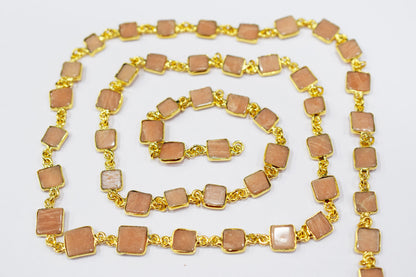 Peach Aventurine Square Cut Shape Connector Chain , 8 mm , RB-6545