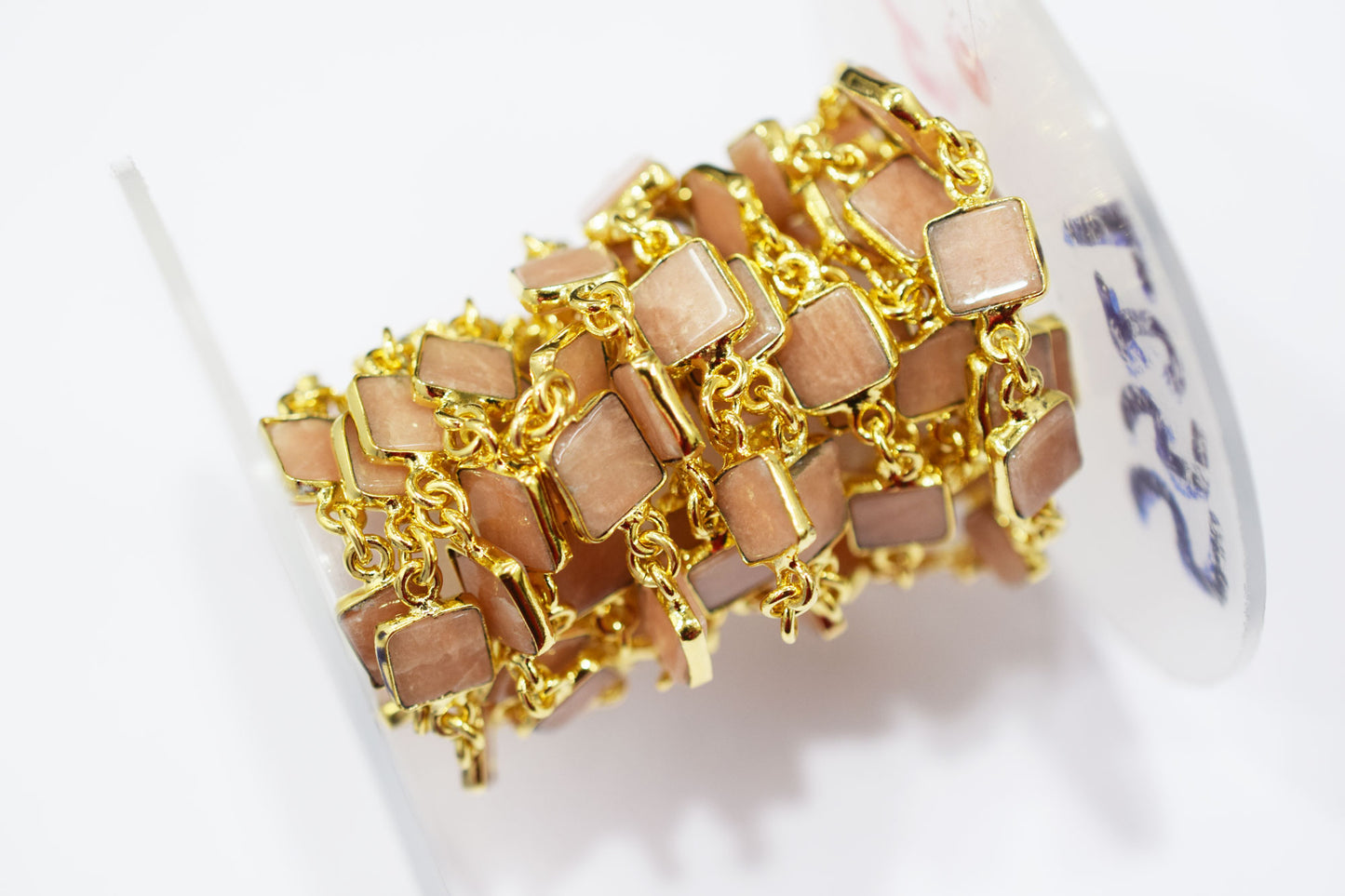 Peach Aventurine Square Cut Shape Connector Chain , 8 mm , RB-6545