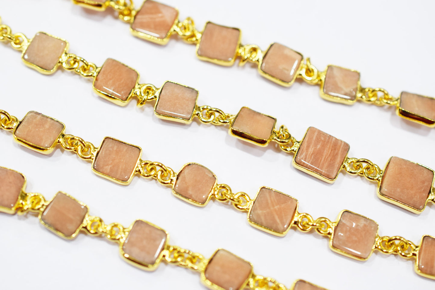 Peach Aventurine Square Cut Shape Connector Chain , 8 mm , RB-6545