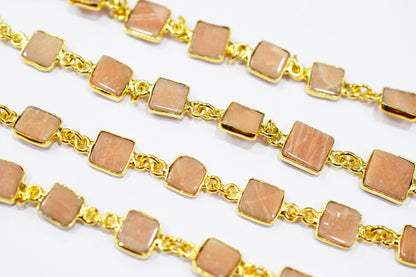 Peach Aventurine Square Cut Shape Connector Chain , 8 mm , RB-6545