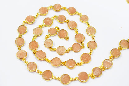 Peach Aventurine Round Shape Connector Chain , 11 mm , RB-6546