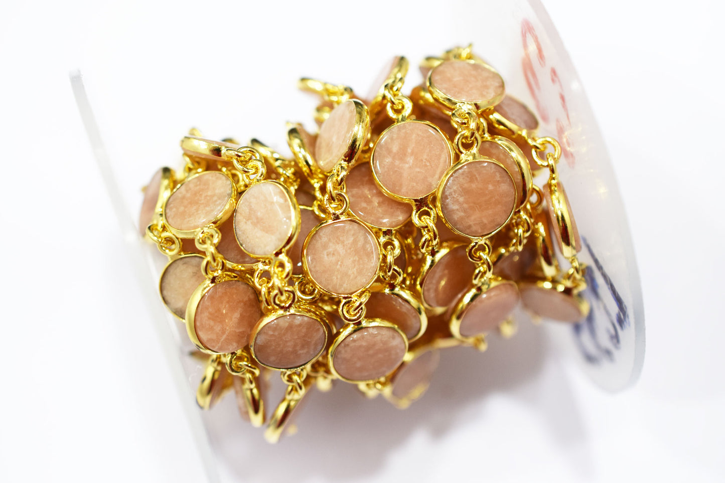 Peach Aventurine Round Shape Connector Chain , 11 mm , RB-6546