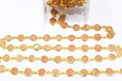 Peach Aventurine Round Shape Connector Chain , 11 mm , RB-6546