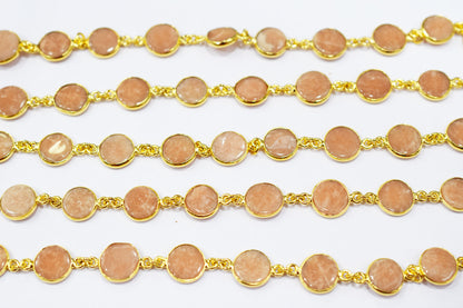 Peach Aventurine Round Shape Connector Chain , 11 mm , RB-6546