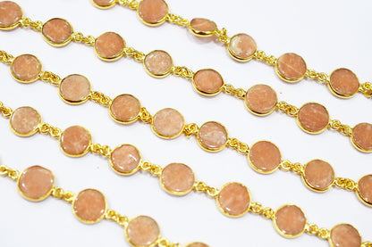 Peach Aventurine Round Shape Connector Chain , 11 mm , RB-6546