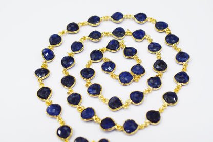 Dyed Sapphire Beryl Faceted Heart Shape Connector Chain , 10 mm , RB-6547