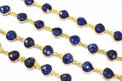 Dyed Sapphire Beryl Faceted Heart Shape Connector Chain , 10 mm , RB-6547
