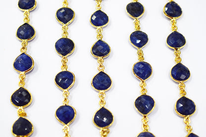 Dyed Sapphire Beryl Faceted Heart Shape Connector Chain , 10 mm , RB-6547