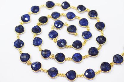 Dyed Sapphire Beryl Faceted Heart Shape Connector Chain , 13 mm , RB-6548