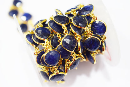 Dyed Sapphire Beryl Faceted Heart Shape Connector Chain , 13 mm , RB-6548