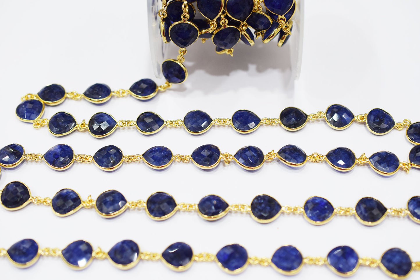 Dyed Sapphire Beryl Faceted Heart Shape Connector Chain , 13 mm , RB-6548