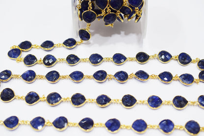 Dyed Sapphire Beryl Faceted Heart Shape Connector Chain , 13 mm , RB-6548