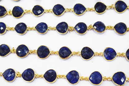 Dyed Sapphire Beryl Faceted Heart Shape Connector Chain , 13 mm , RB-6548