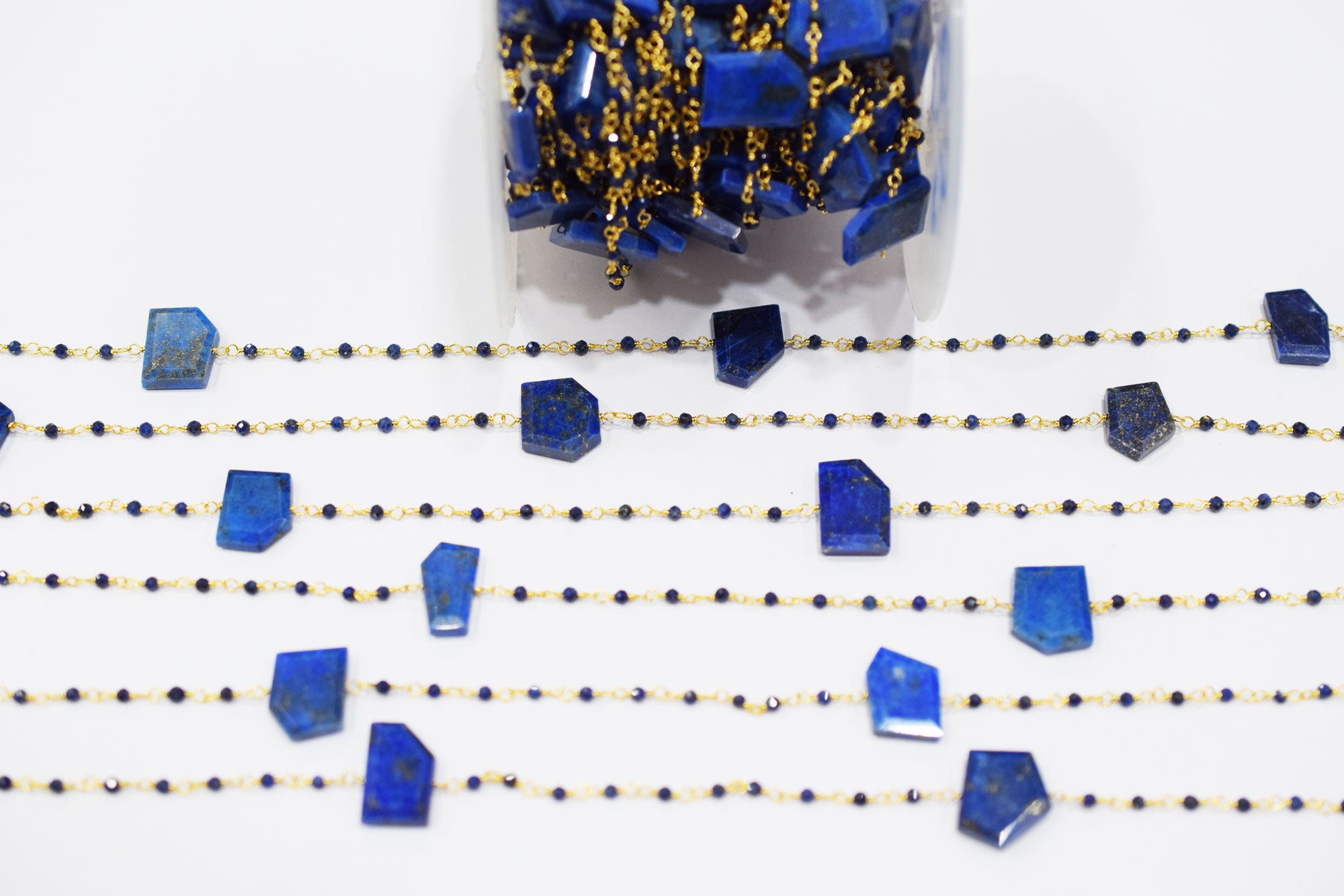 Lapis Lazuli Faceted Round Shape Rosary Beaded Chain , Sold By Foot , 2 mm , RB-6550