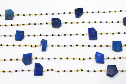 Lapis Lazuli Faceted Round Shape Rosary Beaded Chain , Sold By Foot , 2 mm , RB-6550