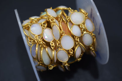 Ethiopian Opal Slice Shape Connector Chain , 8 - 10 mm , RB-6554
