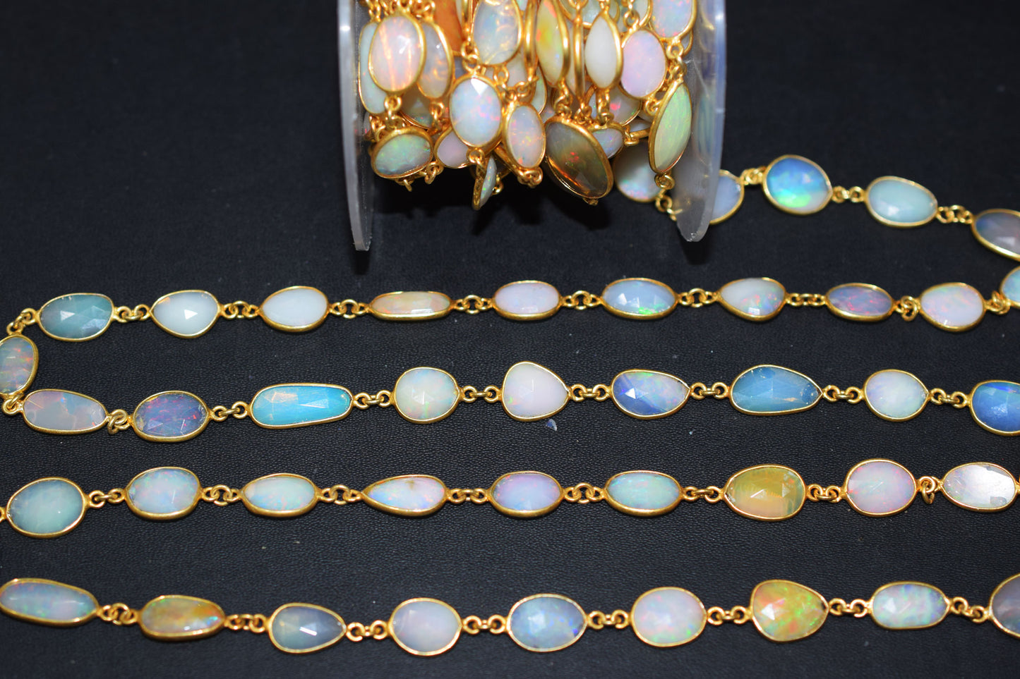 Ethiopian Opal Slice Shape Connector Chain , 8 - 10 mm , RB-6554
