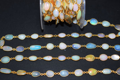 Ethiopian Opal Slice Shape Connector Chain , 8 - 10 mm , RB-6554
