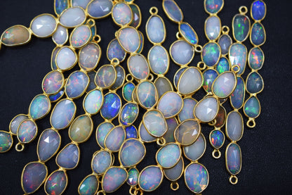 Ethiopian Opal Faceted Bar Connector , Ethiopian Opal Double Bail Bezel Charm Connector , Sold By Piece , 38 - 45 mm , RB-6556