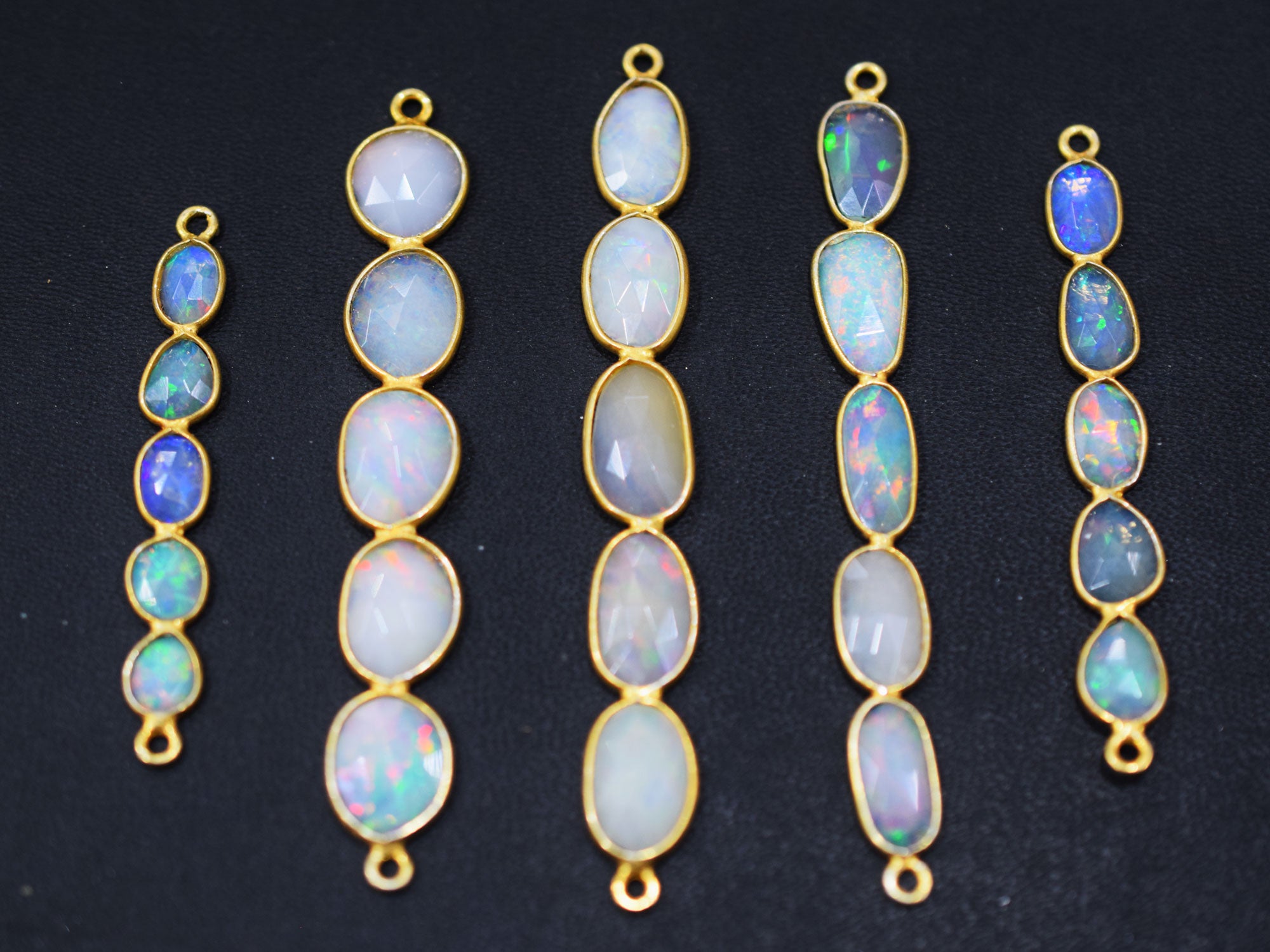 Ethiopian Opal Faceted Bar Connector , Ethiopian Opal Double Bail Bezel Charm Connector , Sold By Piece , 38 - 45 mm , RB-6556