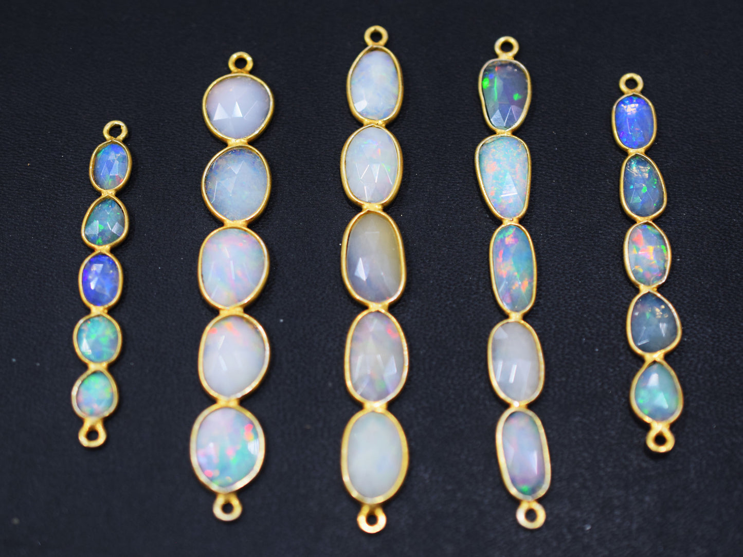 Ethiopian Opal Faceted Bar Connector , Ethiopian Opal Double Bail Bezel Charm Connector , Sold By Piece , 38 - 45 mm , RB-6556