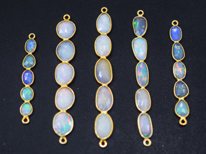 Ethiopian Opal Faceted Bar Connector , Ethiopian Opal Double Bail Bezel Charm Connector , Sold By Piece , 38 - 45 mm , RB-6556